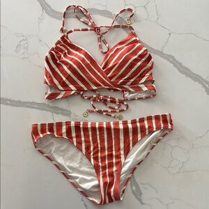 Vince Camuto Red Striped Bikini Set